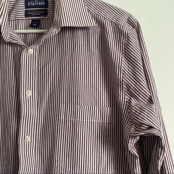 Stafford • Burgundy Striped Fitted Button Up Shirt - Picture 2 of 3